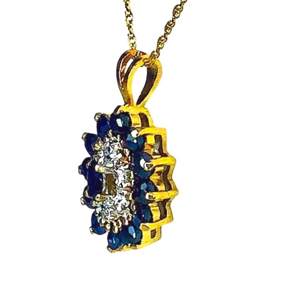 Sapphire and Diamond Vermeil Pendant & 14kt Yellow Gold Spring Clasp Necklace - Picture 3 of 16